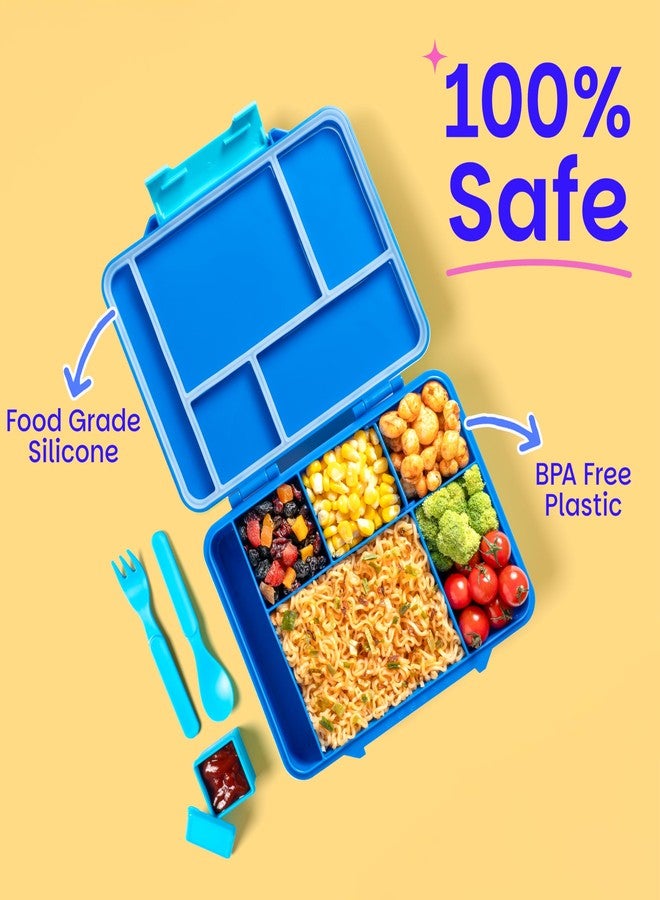 بيزيل علبة غداء بينتو من باسل بينج - 1330 مل | علبة بينتو مانعة للتسرب بخمسة أقسام للأطفال | علبة طعام خالية من مادة BPA للمدرسة | رمادي - Image 4